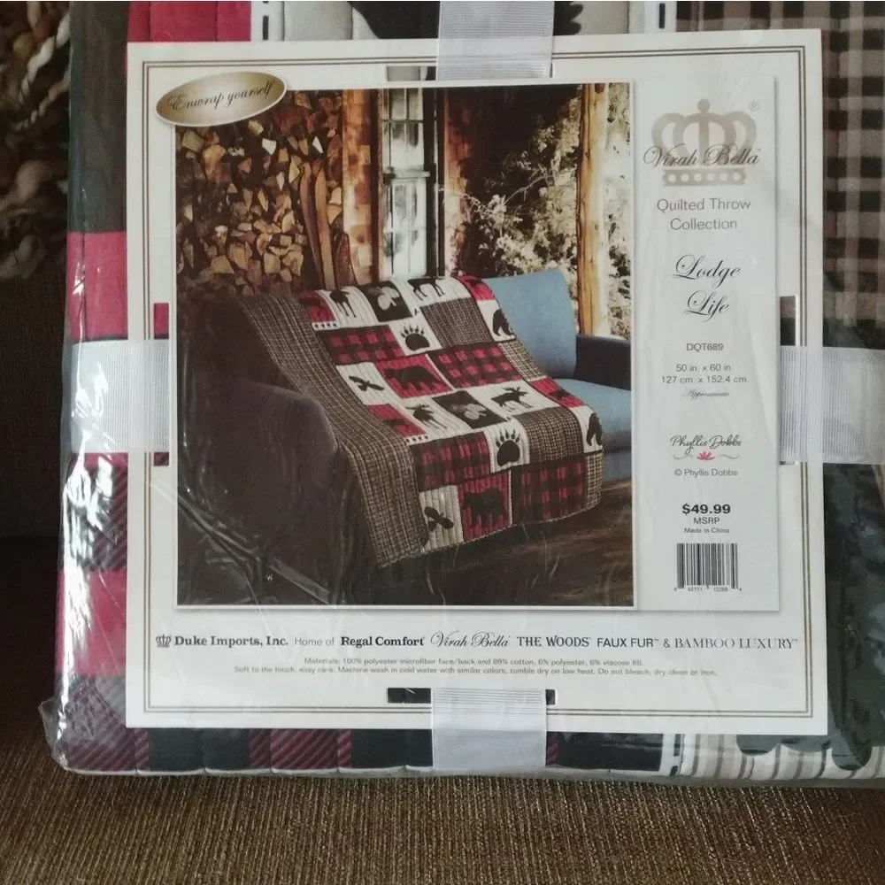Bear Paw Country Cabin Lodge Theme Quilted Printed Throw Blanket Moose
